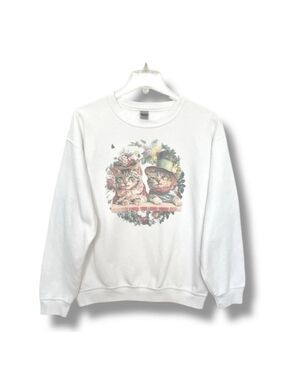 Vintage 90s Victorian Cat Graphic Sweatshirt Women’s Medium Heavy Blend